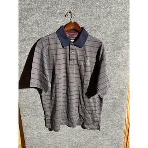 Greg Norman Shirt Mens Large Gray PlayDry Golf Polo Striped Moisture Wicking